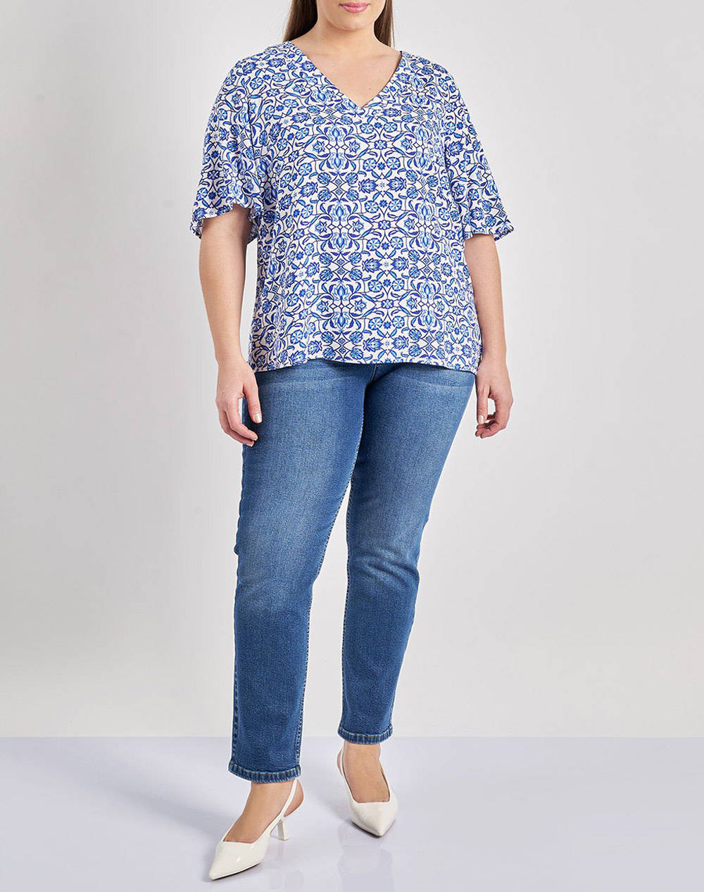 PARABITA Bluza floral din vascoza cu decolteu V