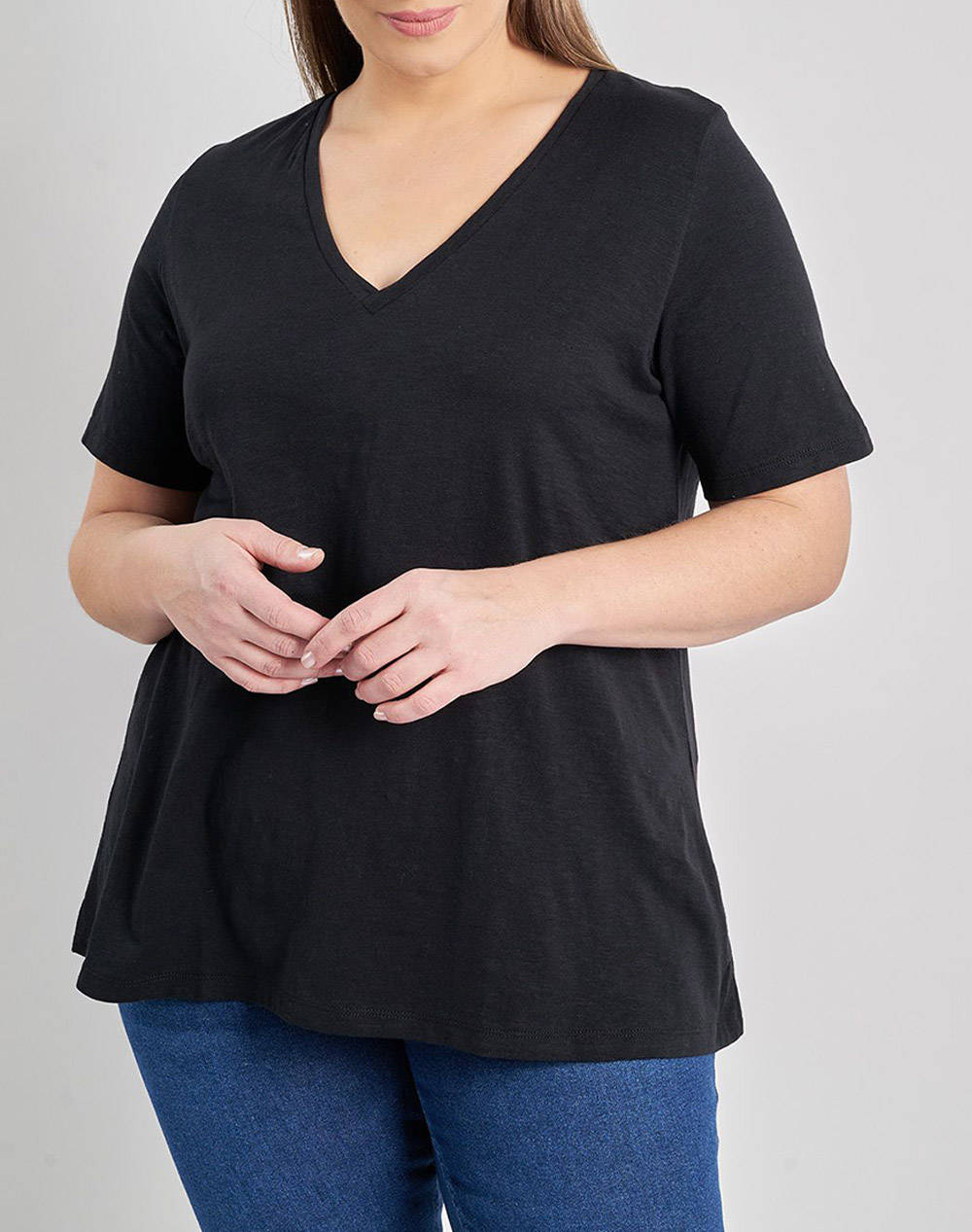 PARABITA Basic bluza de bumbac in linia A cu decolteu V