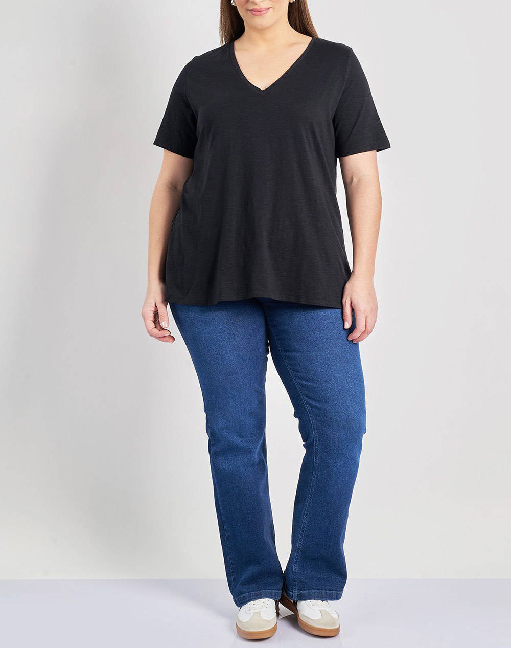 PARABITA Basic bluza de bumbac in linia A cu decolteu V