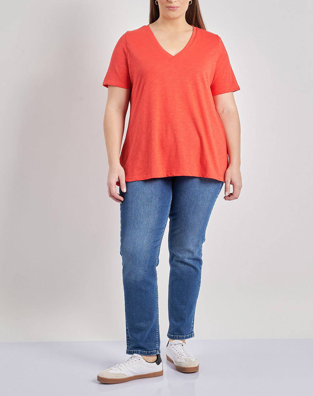 PARABITA Basic bluza de bumbac in linia A cu decolteu V