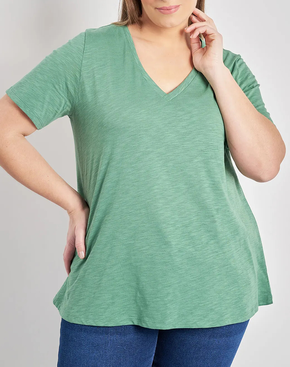 PARABITA Basic bluza de bumbac in linia A cu decolteu V