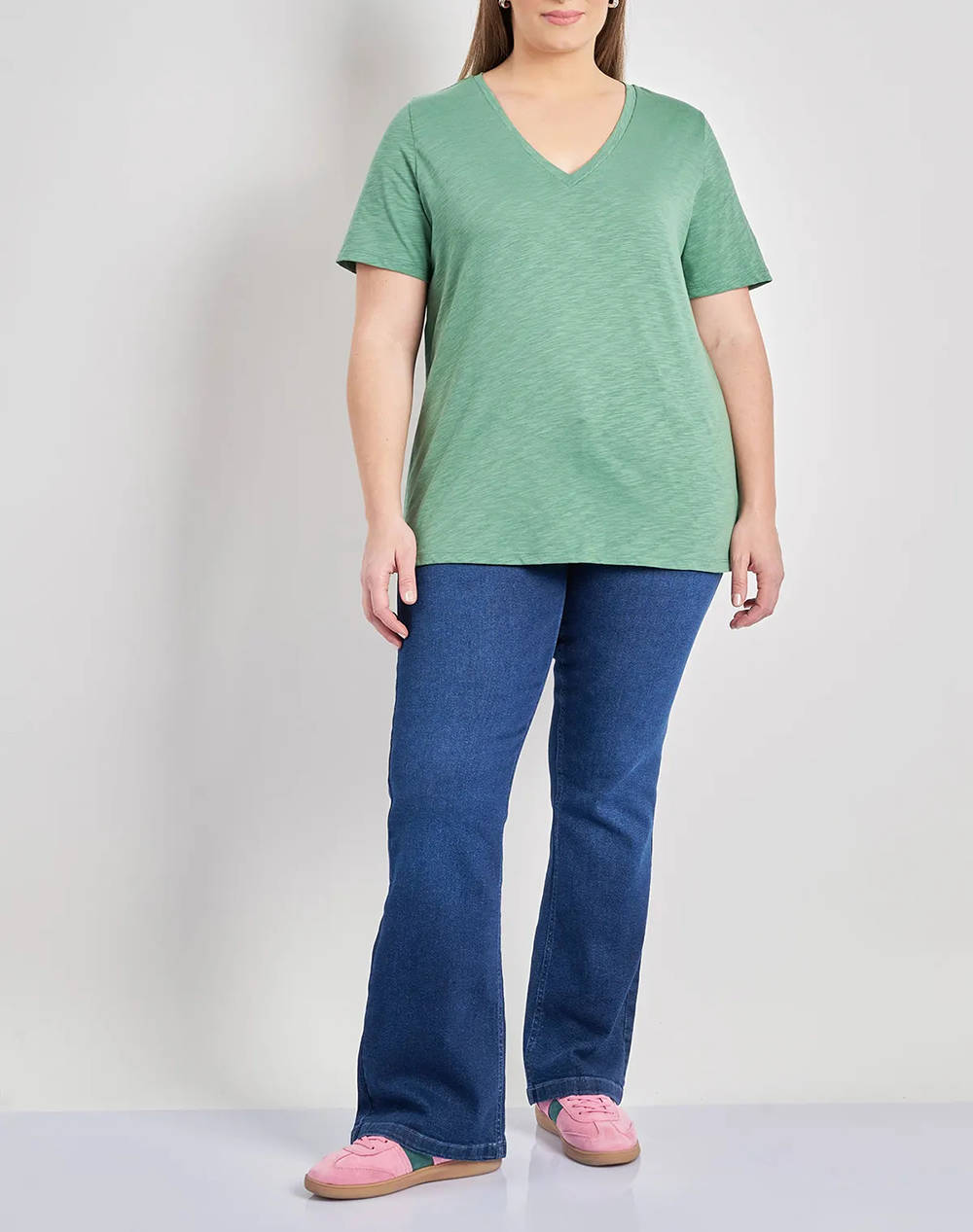 PARABITA Basic bluza de bumbac in linia A cu decolteu V