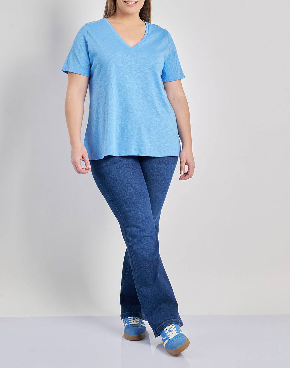 PARABITA Basic bluza de bumbac in linia A cu decolteu V