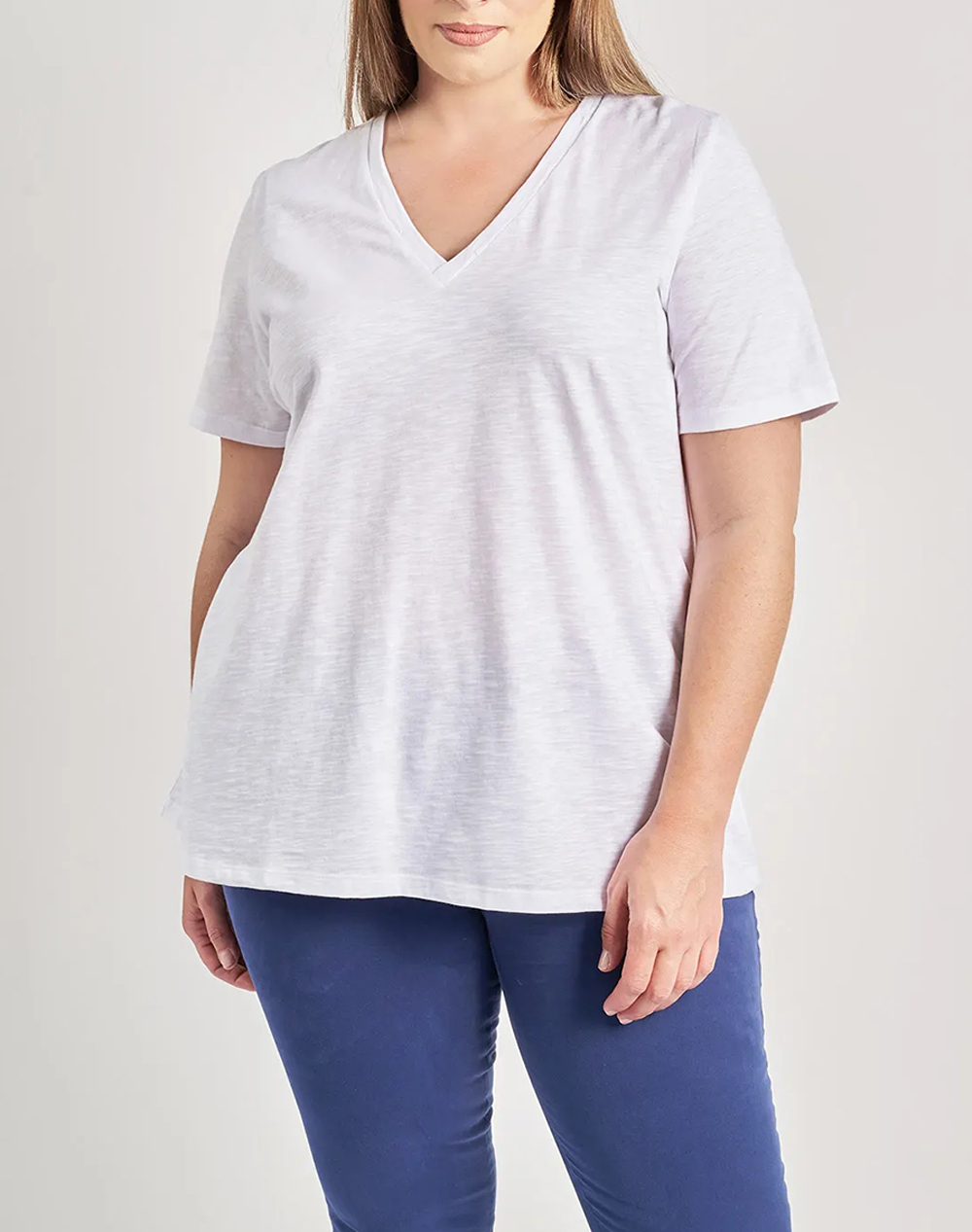 PARABITA Basic bluza de bumbac in linia A cu decolteu V