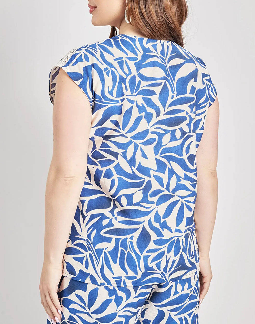 PARABITA Bluza cu imprimeu floral cu aspect de in