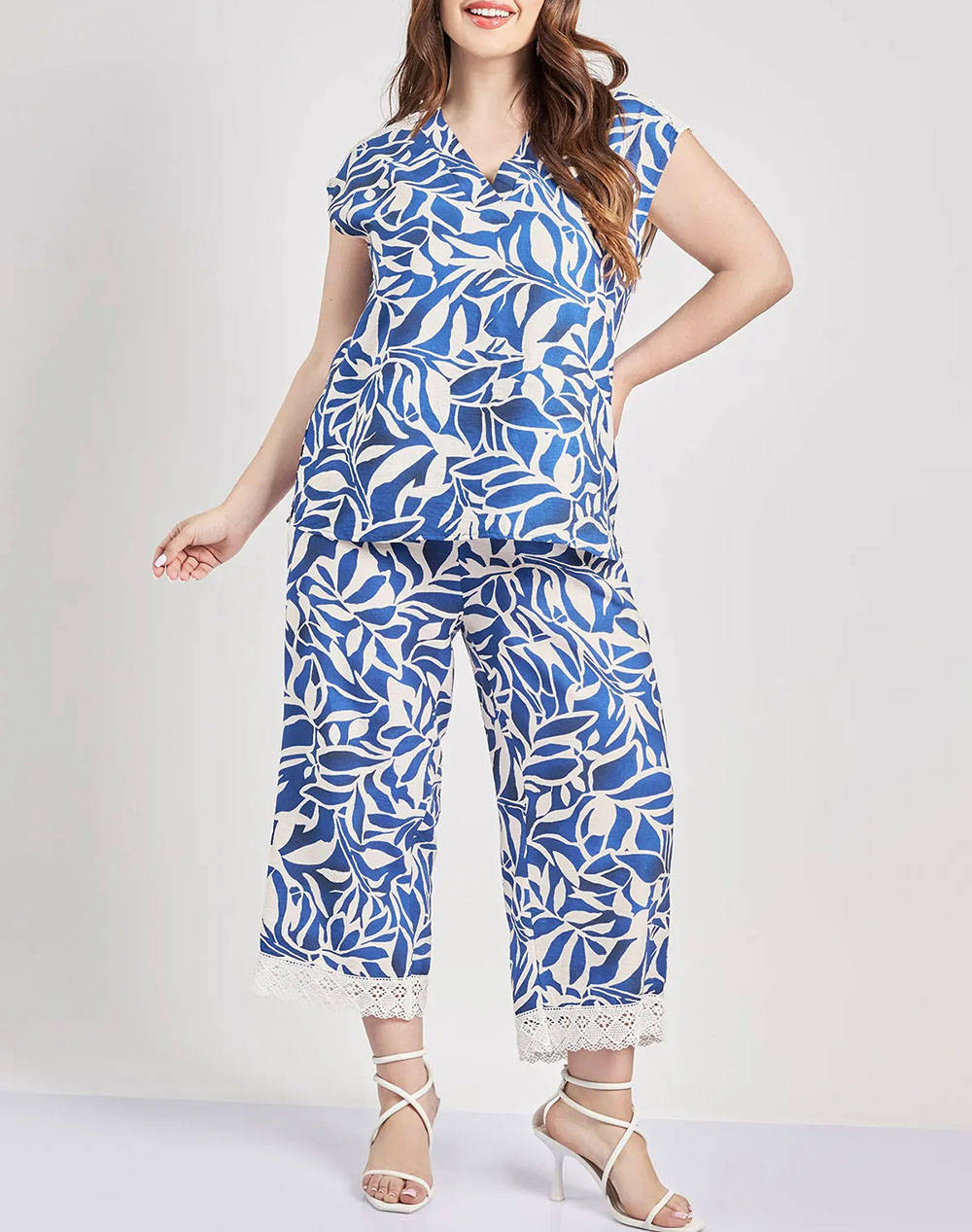 PARABITA Bluza cu imprimeu floral cu aspect de in