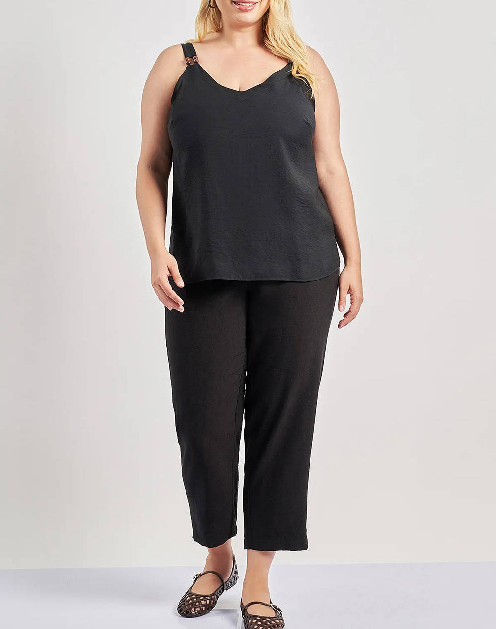 PARABITA Bluza cu bretele, aspect de in, decorata cu margele