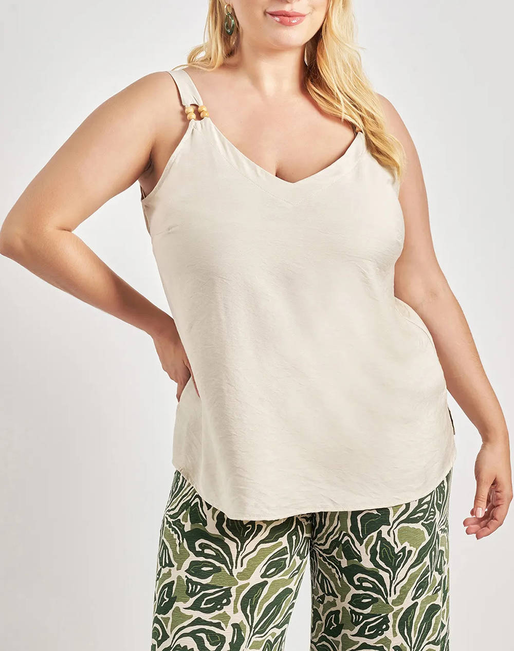 PARABITA Bluza cu bretele, aspect de in, decorata cu margele