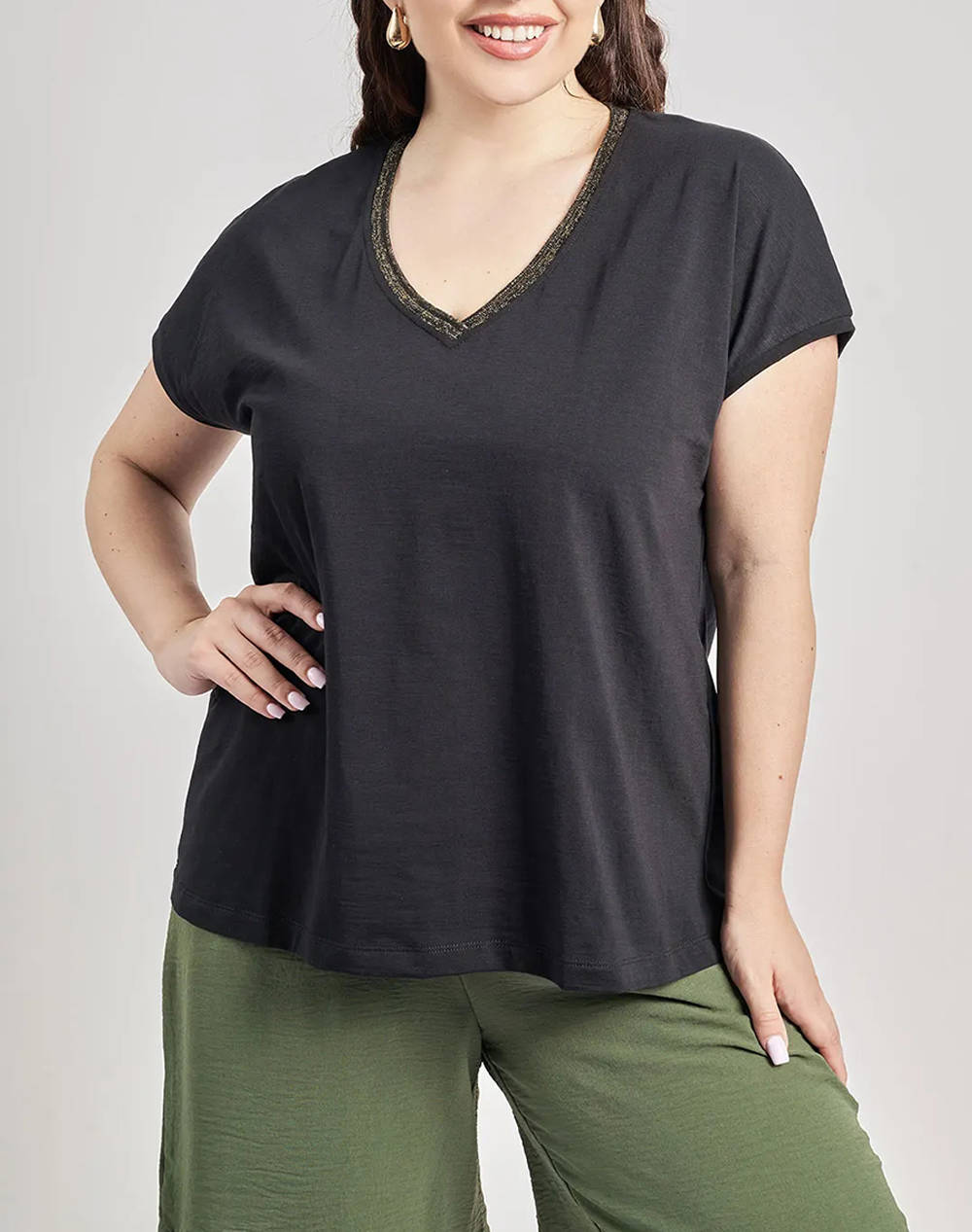 PARABITA Bluza din bumbac cu banda decorativa lurex