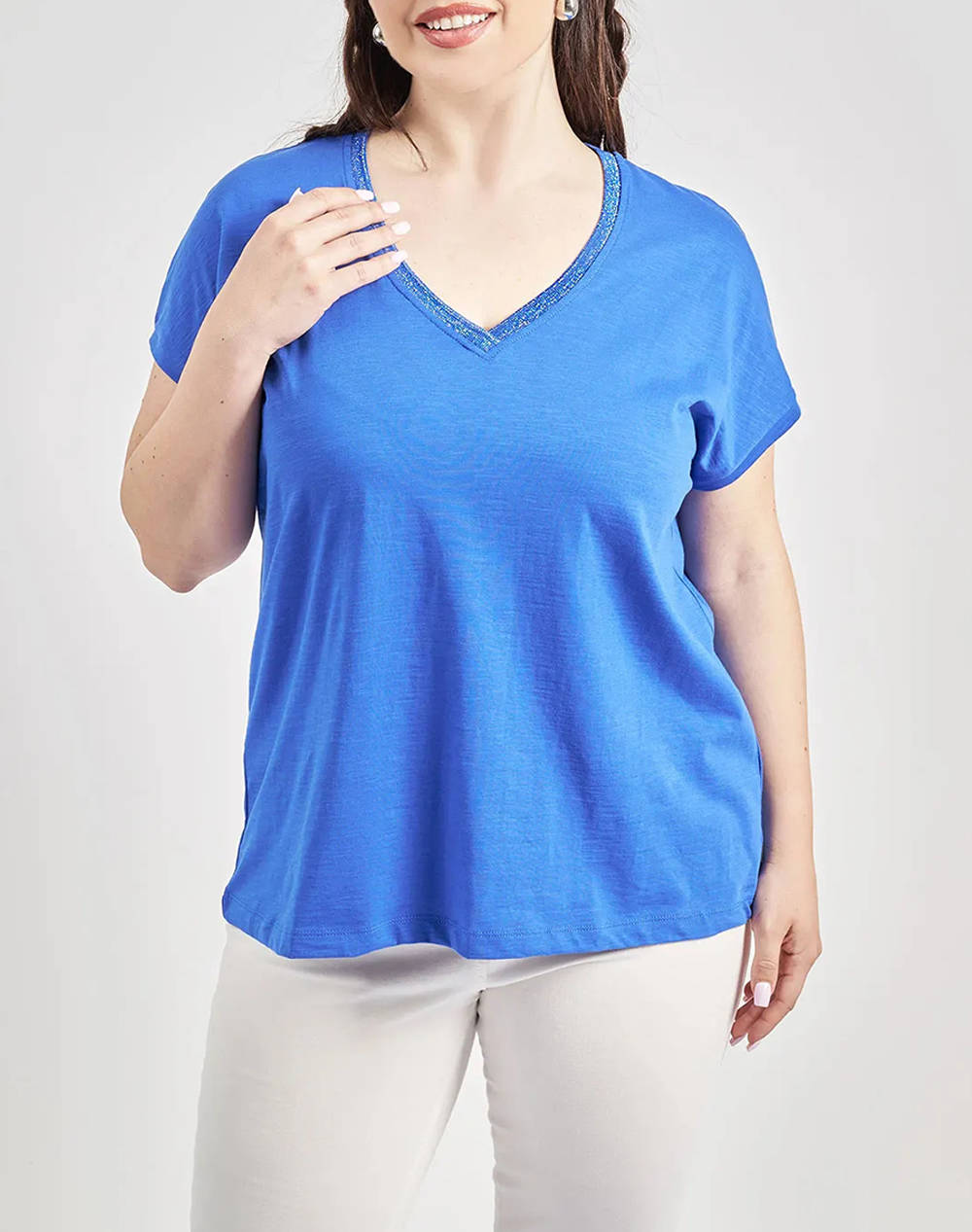 PARABITA Bluza din bumbac cu banda decorativa lurex