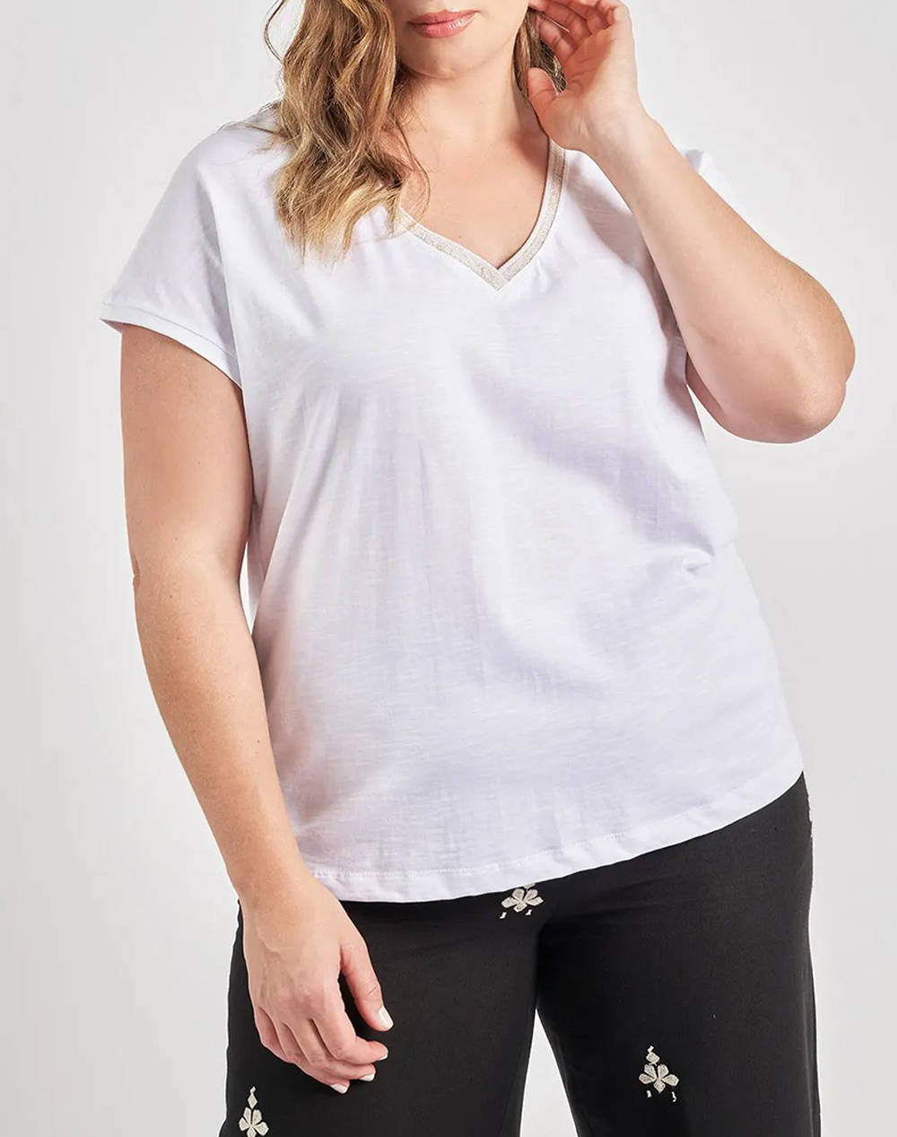 PARABITA Bluza din bumbac cu banda decorativa lurex