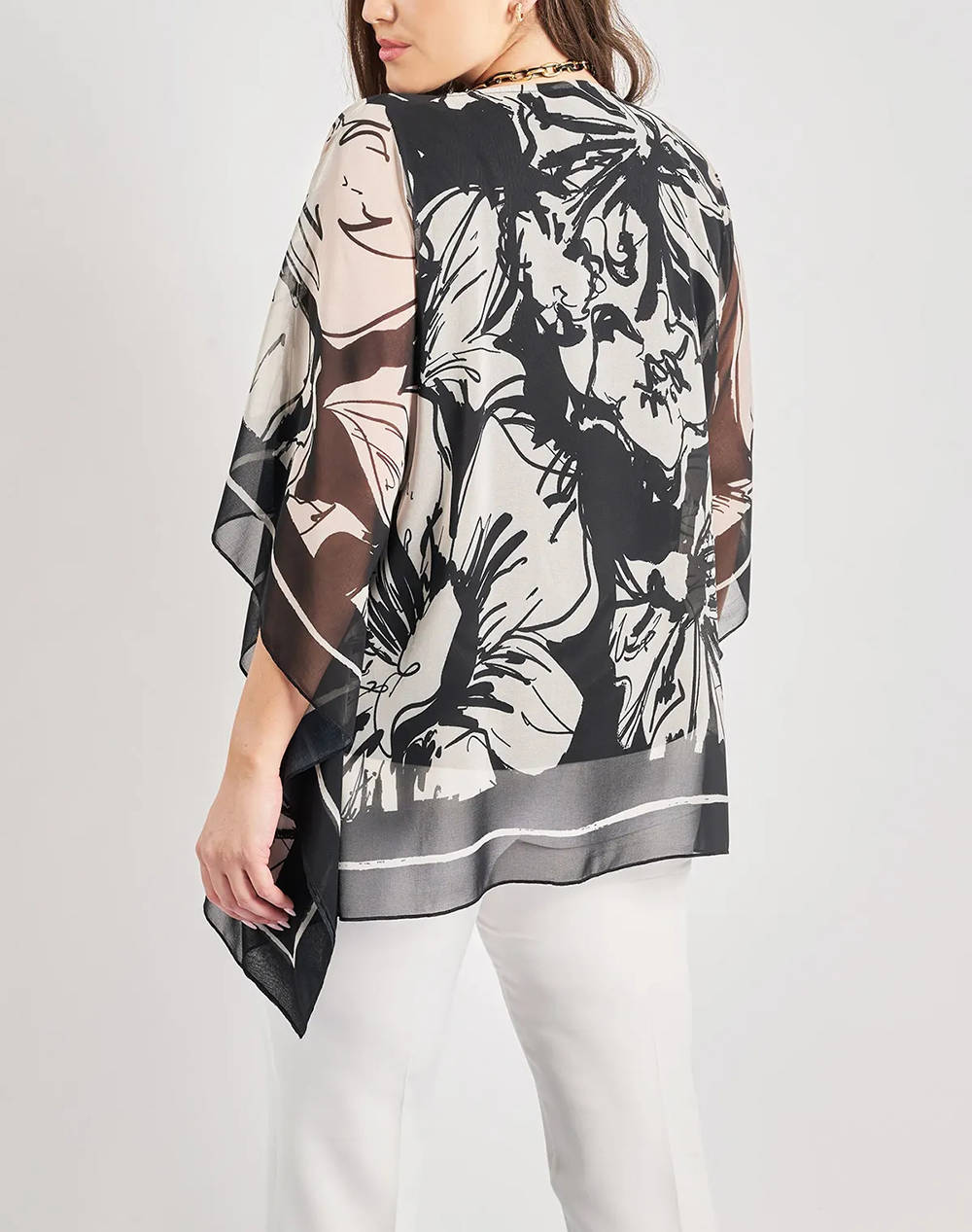 PARABITA Bluza de seara caftan cu imprimeu floral cu colier