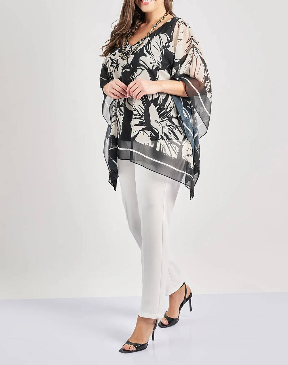 PARABITA Bluza de seara caftan cu imprimeu floral cu colier