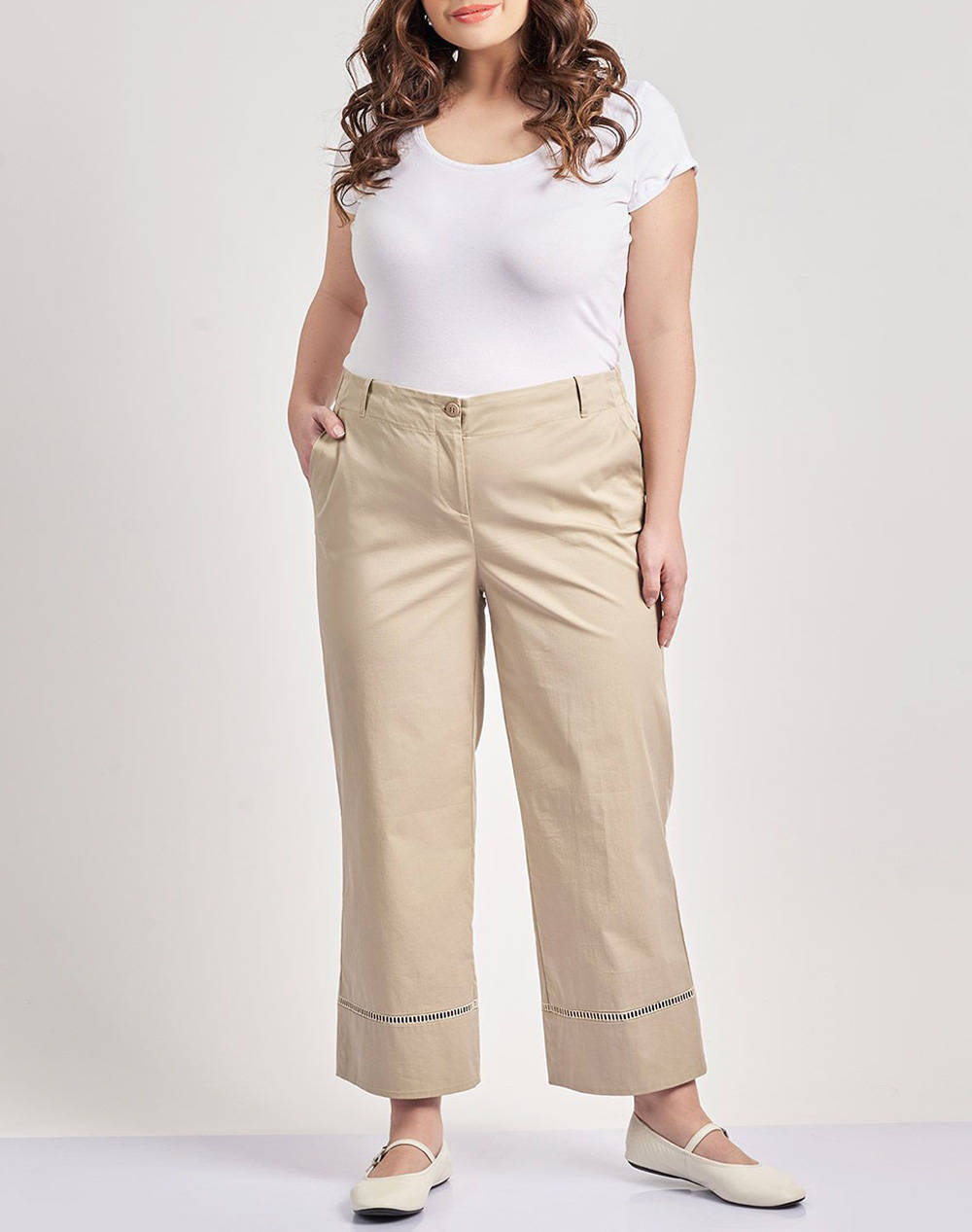 PARABITA Pantaloni cropped trench cu broderie