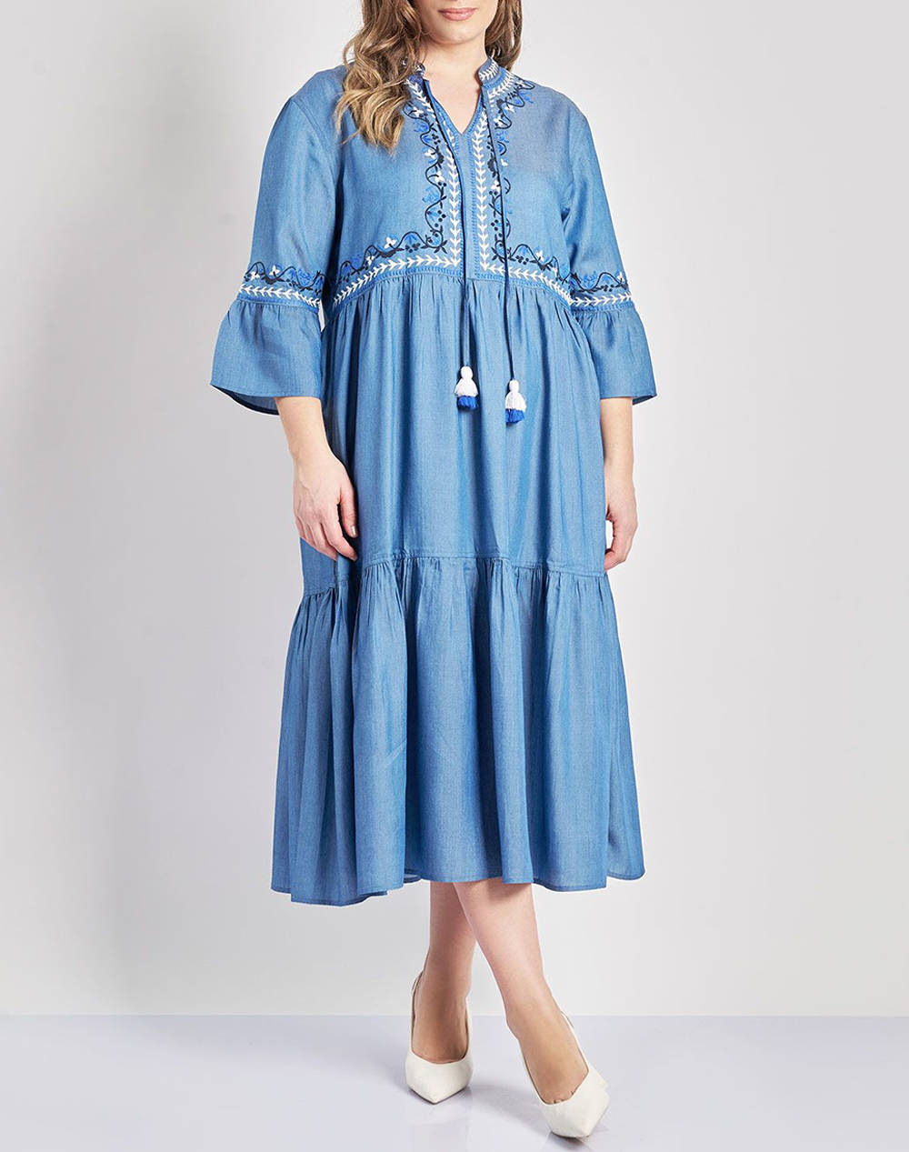 PARABITA Rochie boho tencel cu broderie