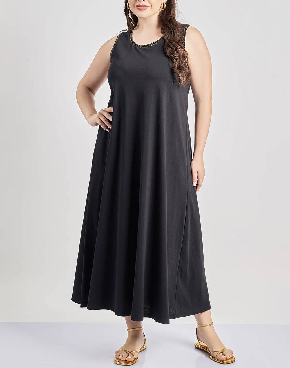 PARABITA Rochie fara maneca din bumbac cu fir lurex