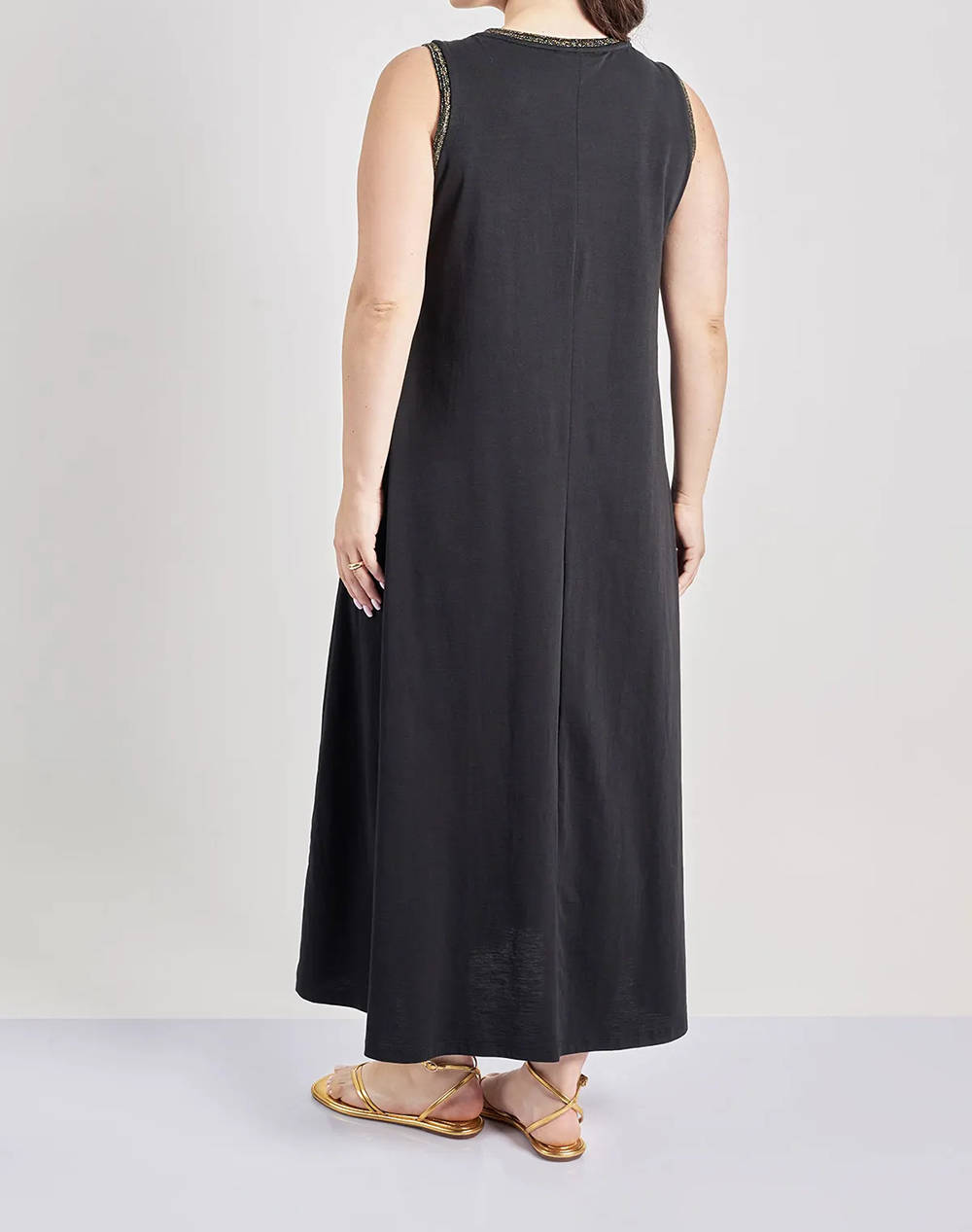 PARABITA Rochie fara maneca din bumbac cu fir lurex