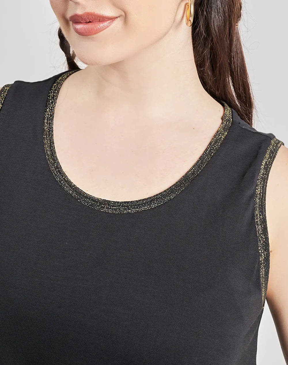 PARABITA Rochie fara maneca din bumbac cu fir lurex