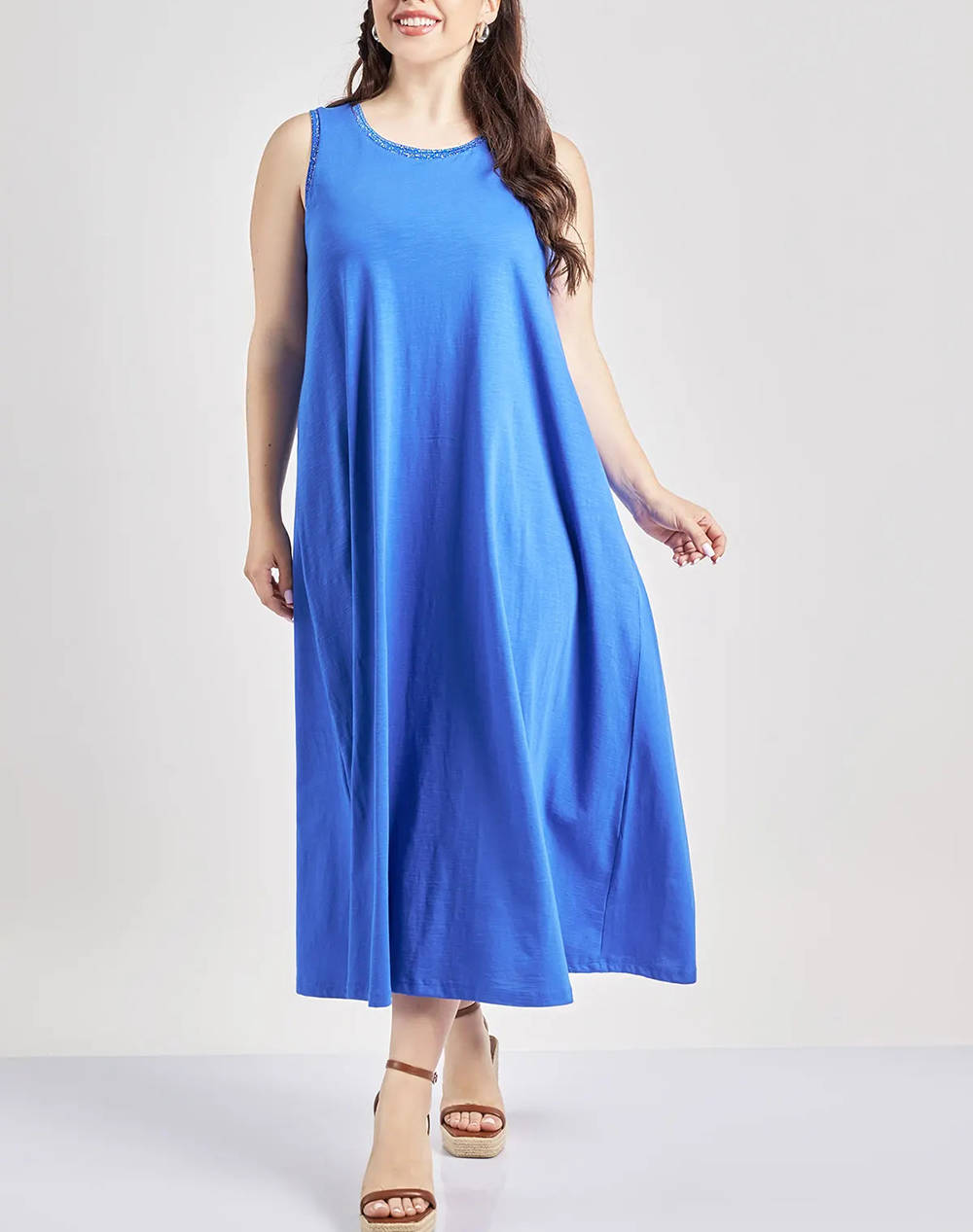 PARABITA Rochie fara maneca din bumbac cu fir lurex