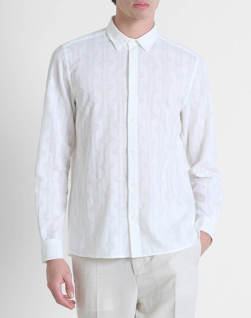 ANTONY MORATO MMSL00614FA440054 MIN OF 6 SHIRT BARCELONA REGULAR STRAIGHT FIT IN DOBBY COTTON FABRIC ABSTRACT GEOMETRIC PATTERN CAMASA DE BARBATI