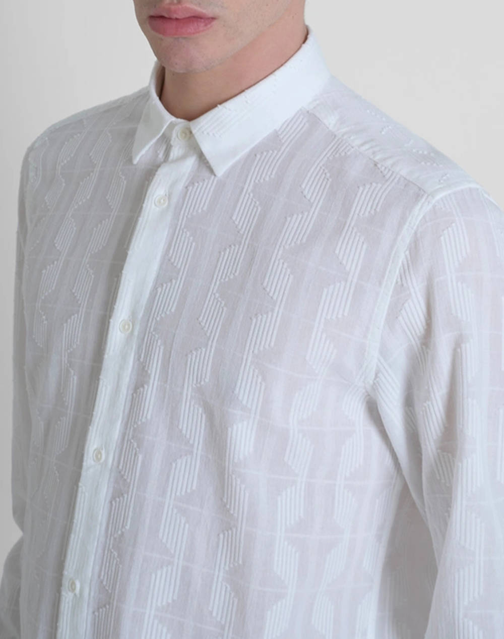ANTONY MORATO MMSL00614FA440054 MIN OF 6 SHIRT BARCELONA REGULAR STRAIGHT FIT IN DOBBY COTTON FABRIC ABSTRACT GEOMETRIC PATTERN CAMASA DE BARBATI
