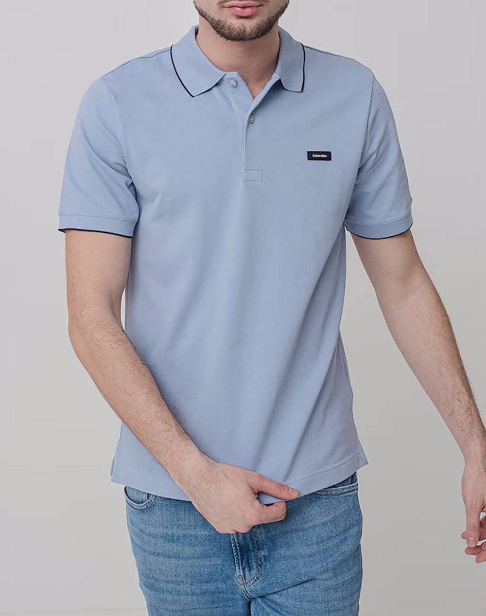 CALVIN KLEIN STRETCH PIQUE TIPPING POLO