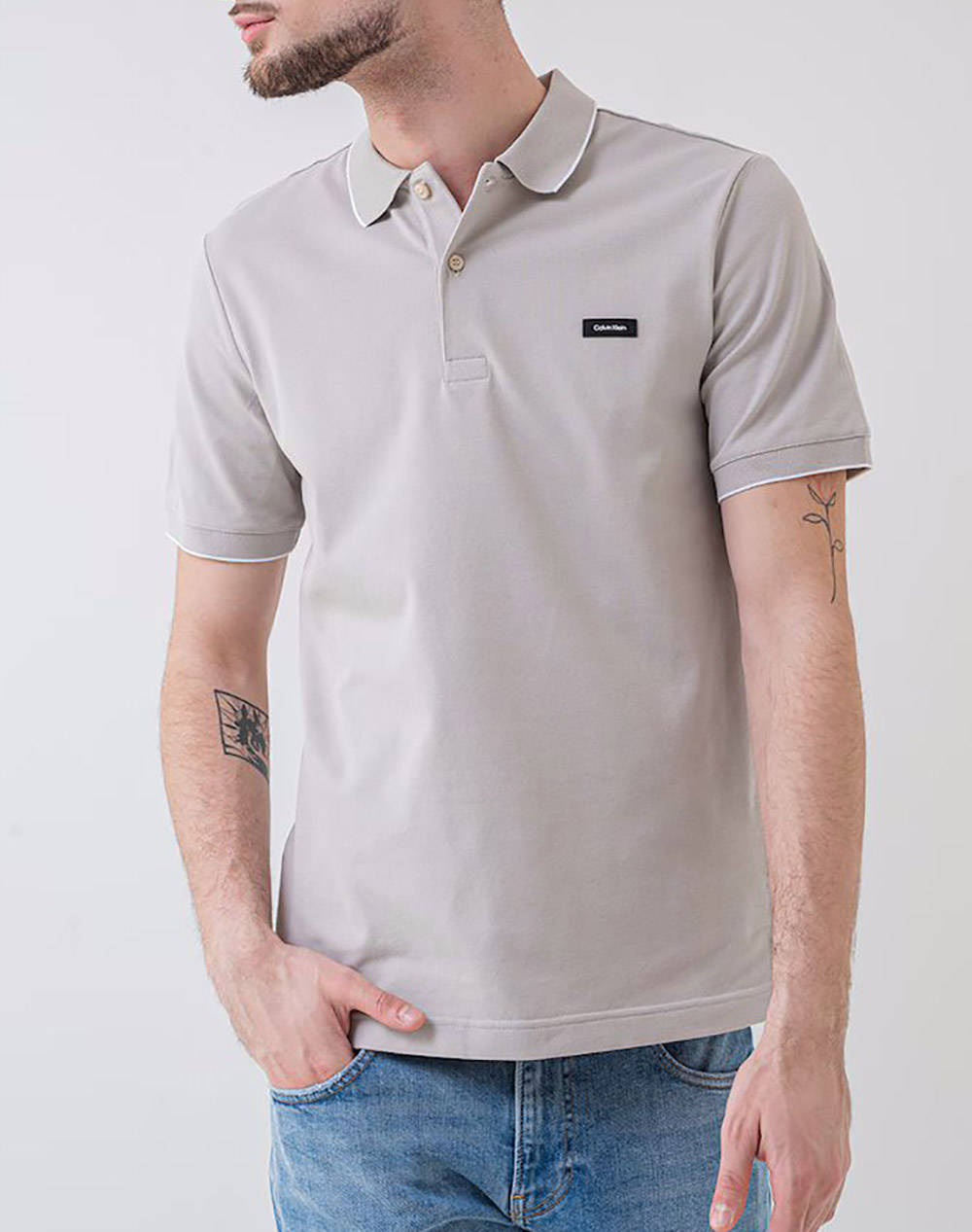 CALVIN KLEIN STRETCH PIQUE TIPPING POLO