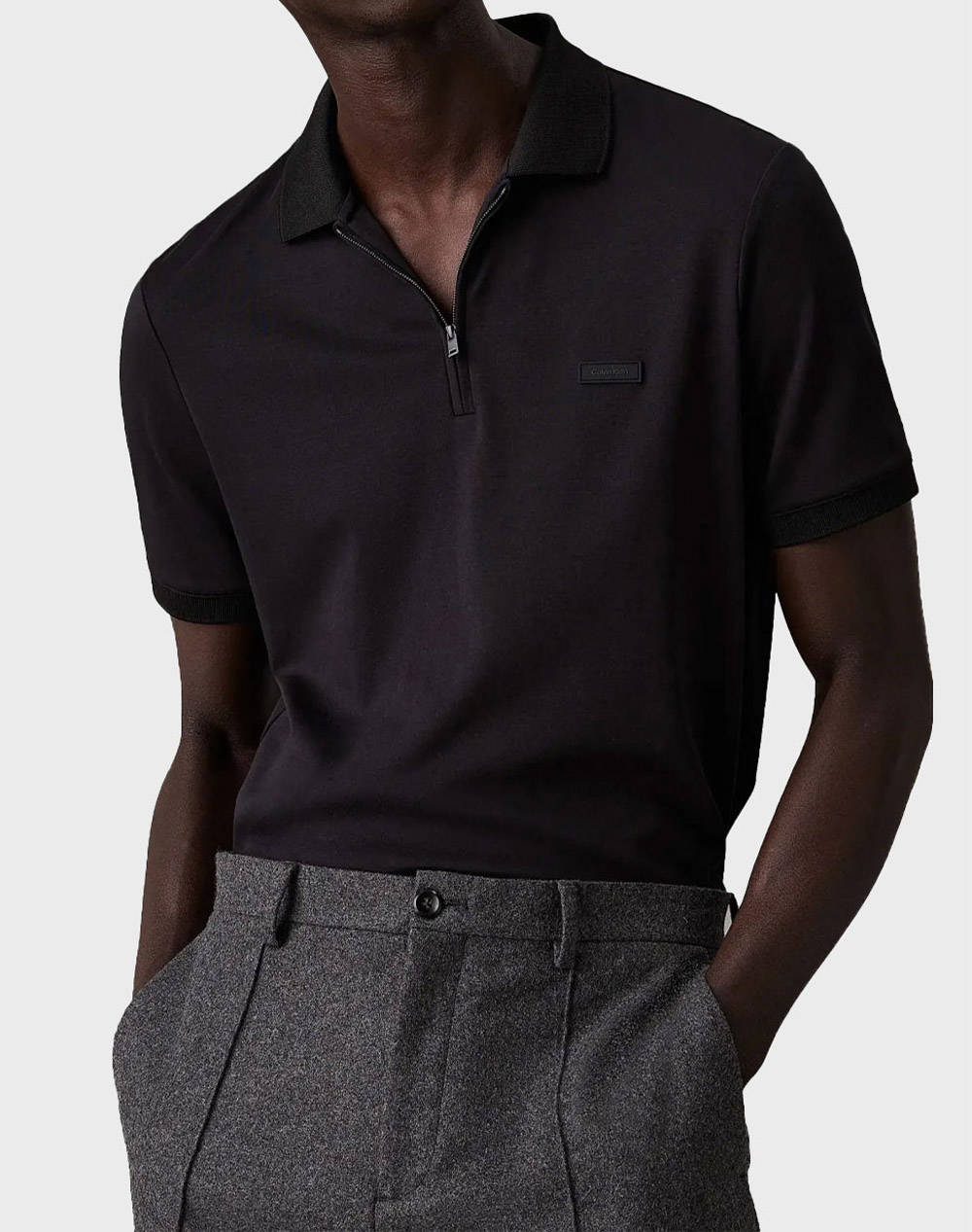 CALVIN KLEIN SMOOTH COTTON WELT ZIP POLO