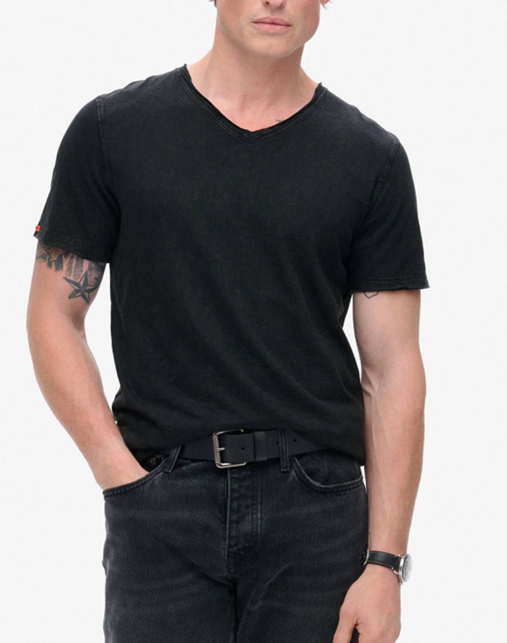 SUPERDRY D3 STUD RAW EDGE SLUB V T SHIRT BLUZA DE BARBATI