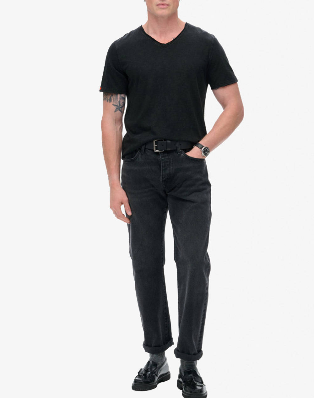 SUPERDRY D3 STUD RAW EDGE SLUB V T SHIRT BLUZA DE BARBATI