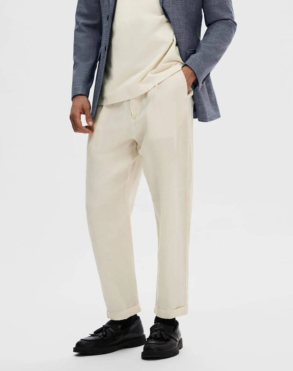 SELECTED SLH180-RELAXED CROP RON LINEN BLEND PANT