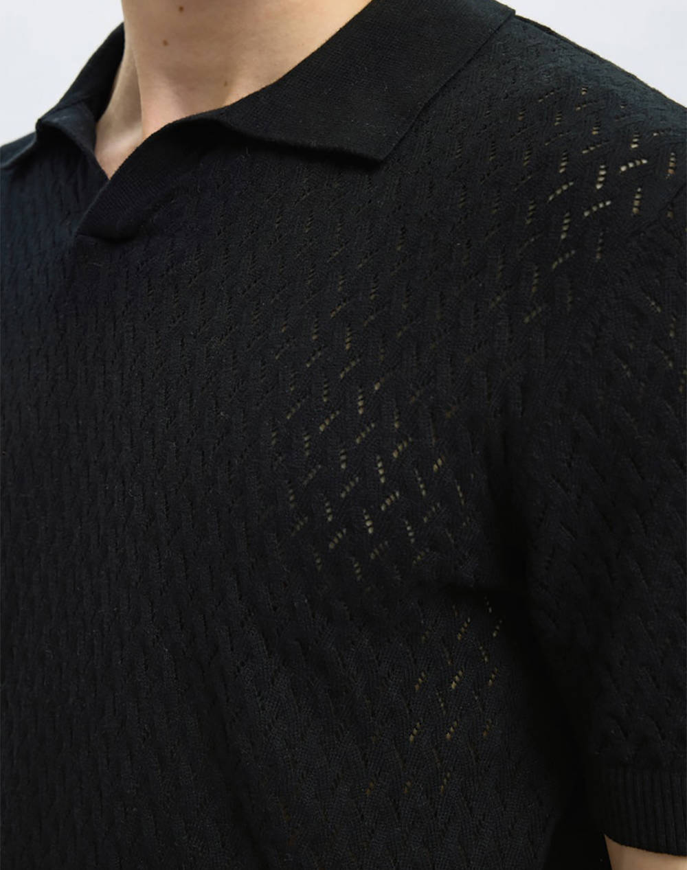 SELECTED SLHLINO SS KNIT CROCHET OPEN POLO