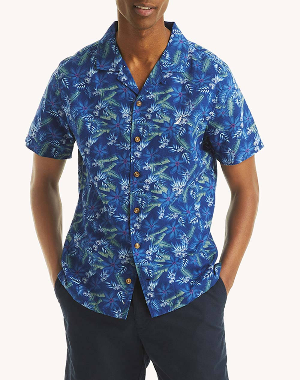 NAUTICA CAMASA KM S/S CAMP COLLAR LINEN PRINT