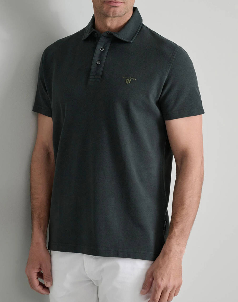NAVY&GREEN BLUZA POLO PIQUE MONOCROMA