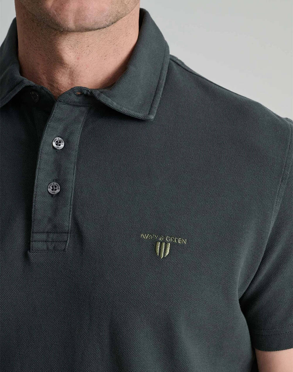 NAVY&GREEN BLUZA POLO PIQUE MONOCROMA