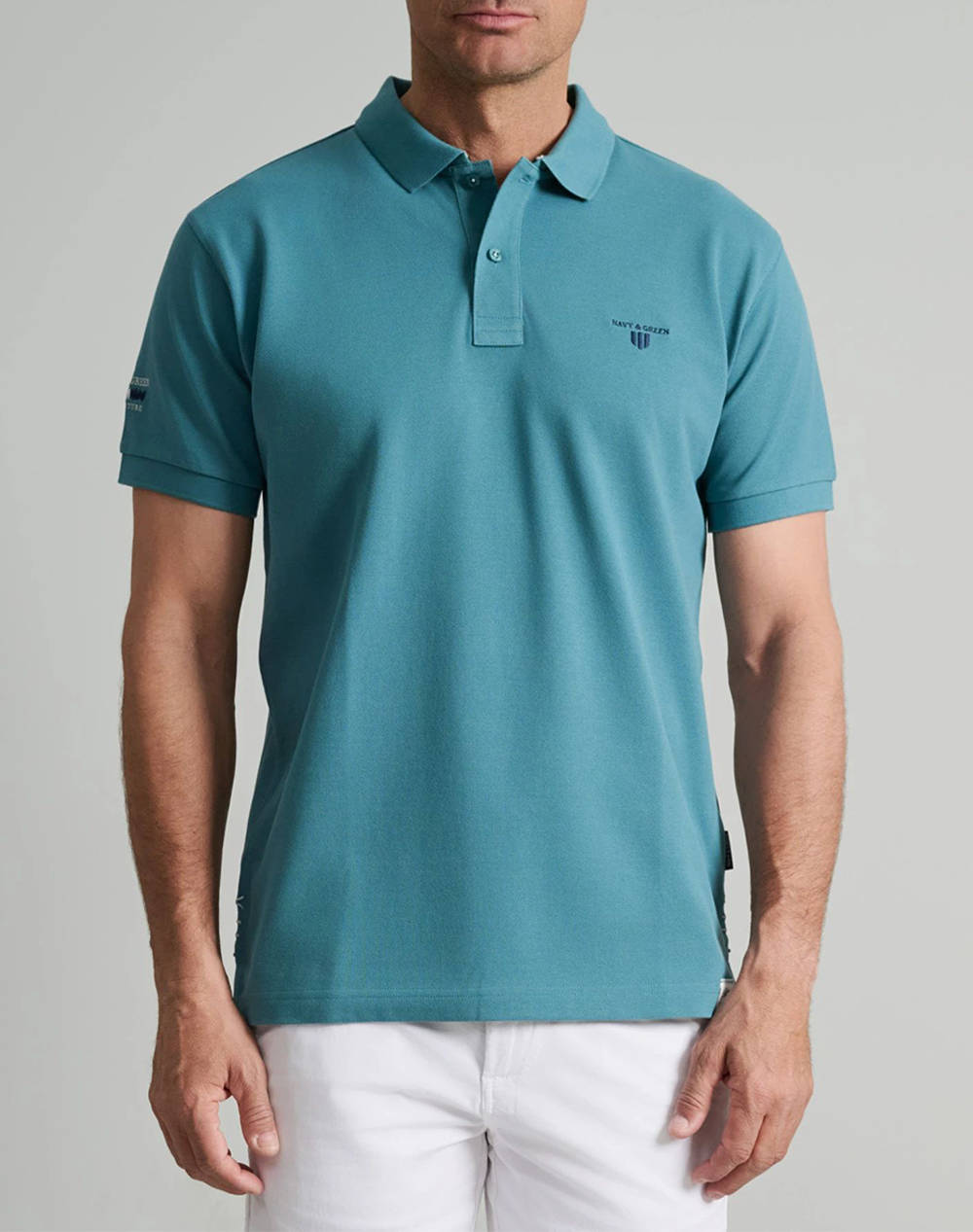 NAVY&GREEN BLUZA PIQUE POLO, CUSTOM FIT