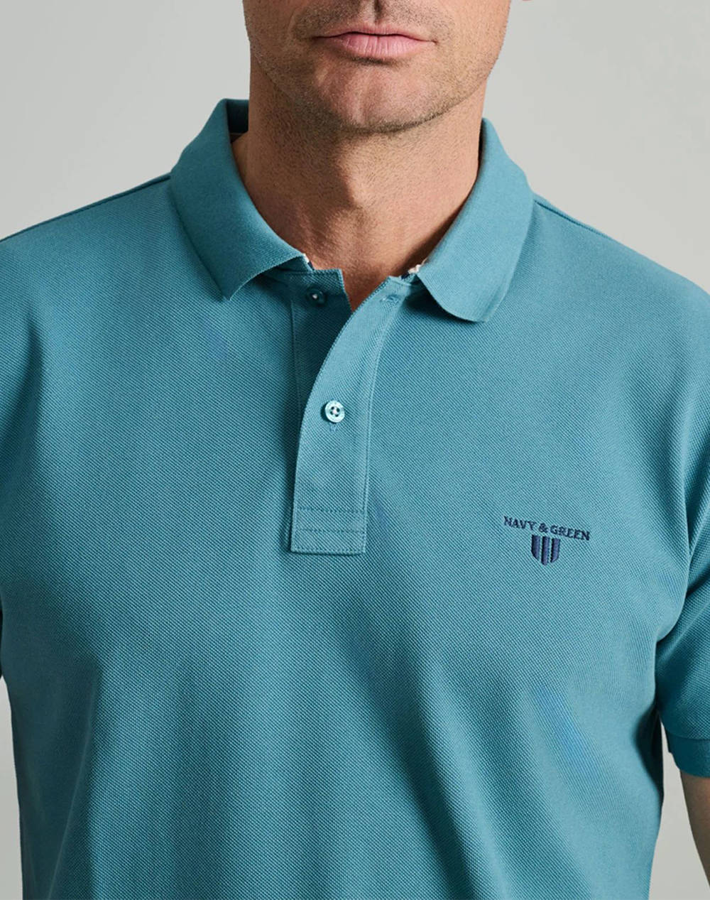 NAVY&GREEN BLUZA PIQUE POLO, CUSTOM FIT
