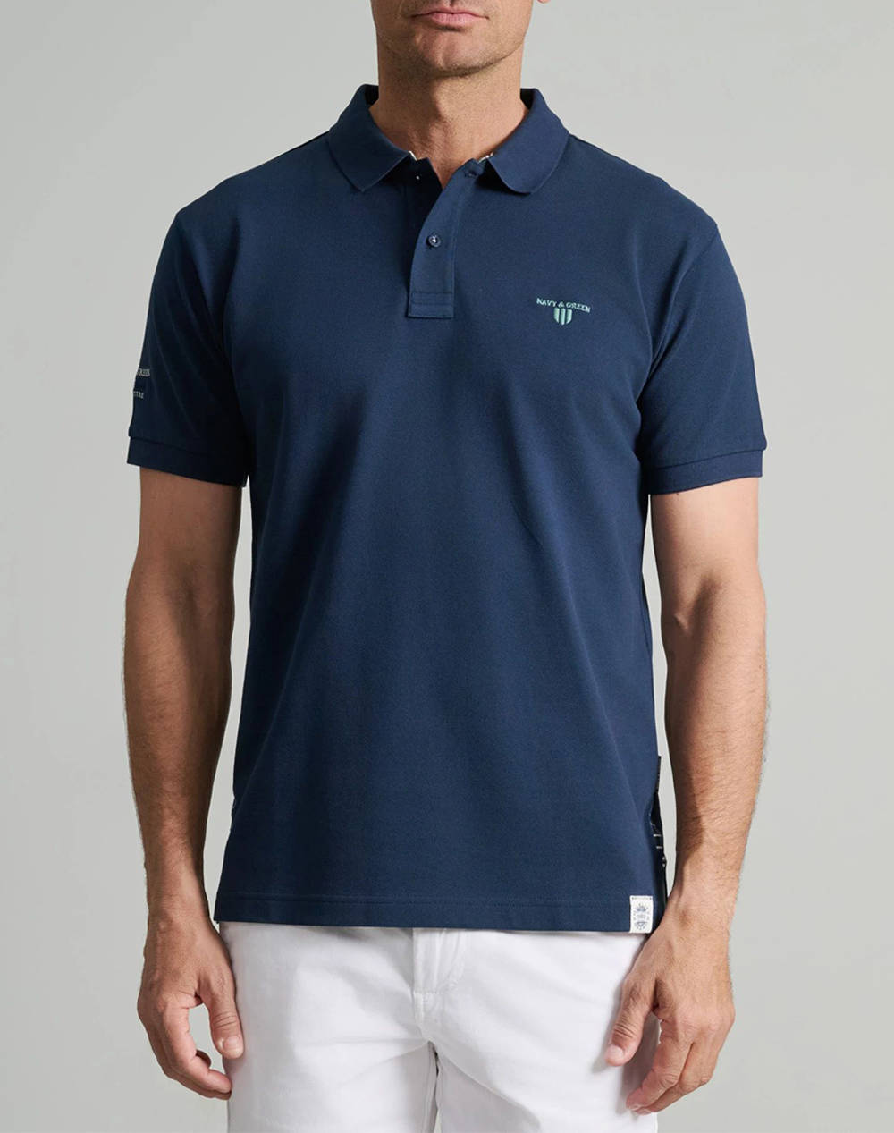 NAVY&GREEN BLUZA PIQUE POLO, CUSTOM FIT