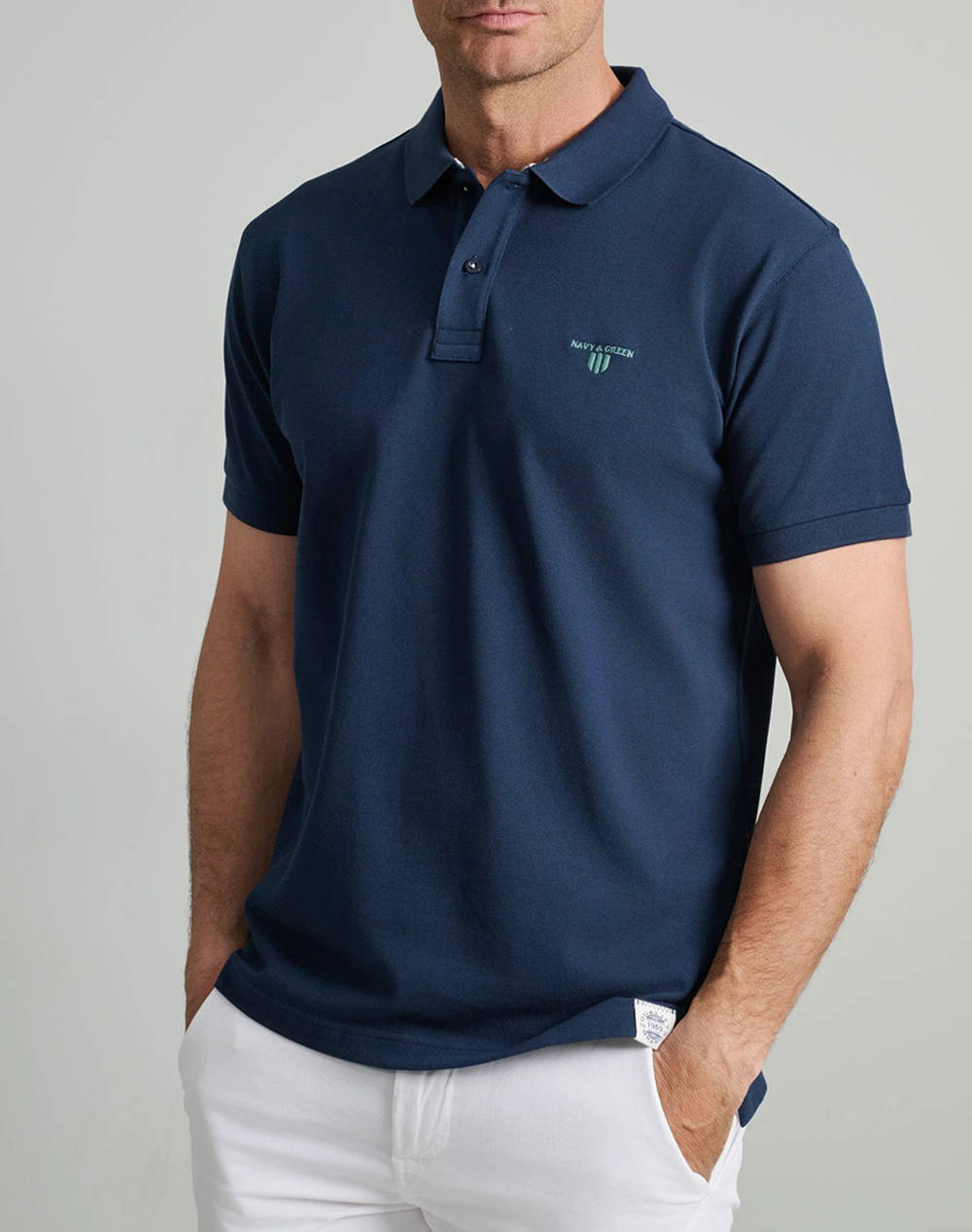 NAVY&GREEN BLUZA PIQUE POLO, CUSTOM FIT