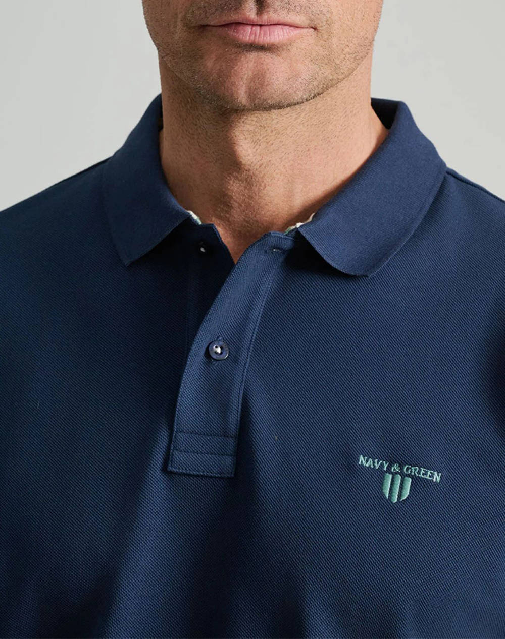 NAVY&GREEN BLUZA PIQUE POLO, CUSTOM FIT