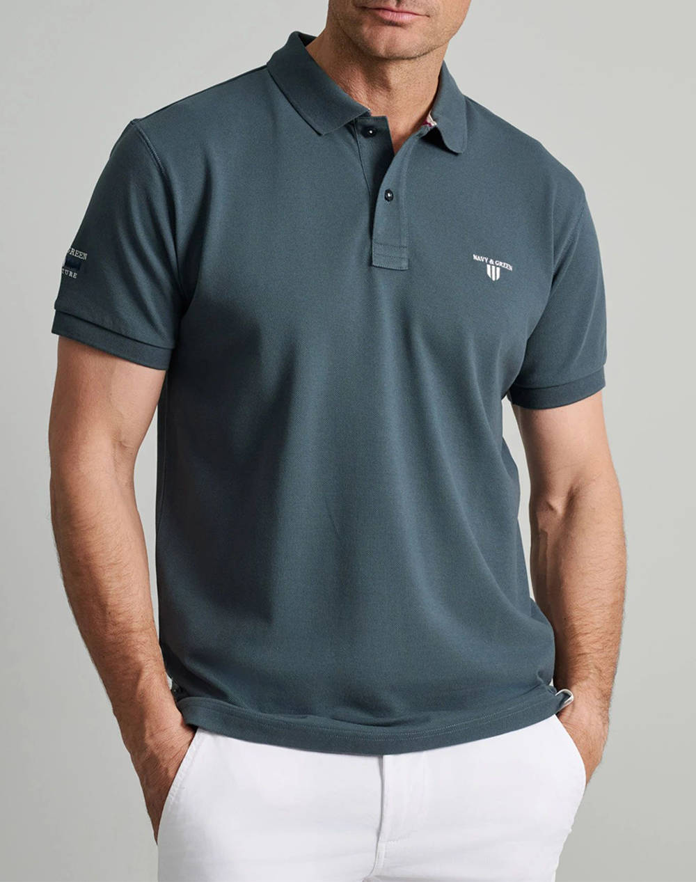 NAVY&GREEN BLUZA PIQUE POLO, CUSTOM FIT