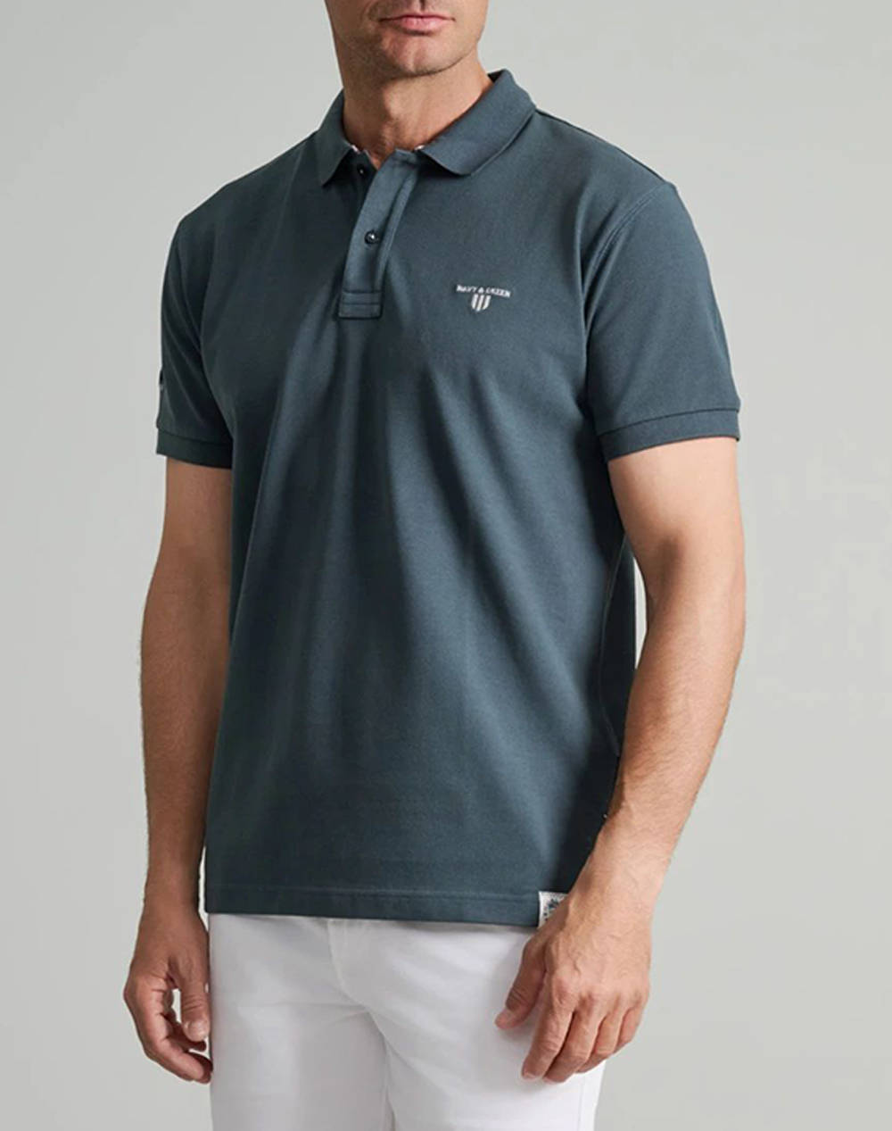 NAVY&GREEN BLUZA PIQUE POLO, CUSTOM FIT