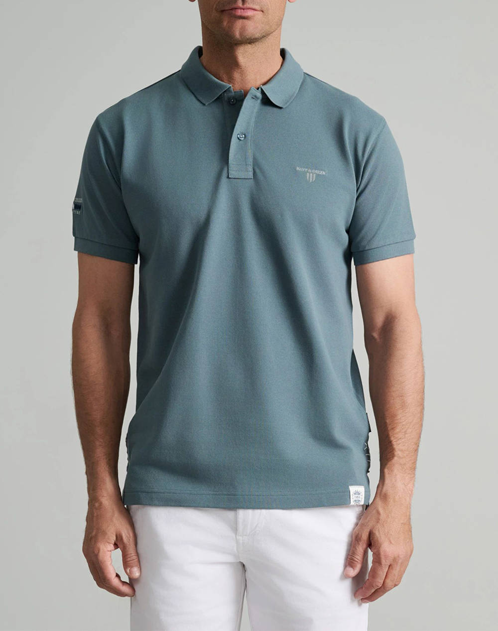 NAVY&GREEN BLUZA PIQUE POLO, CUSTOM FIT