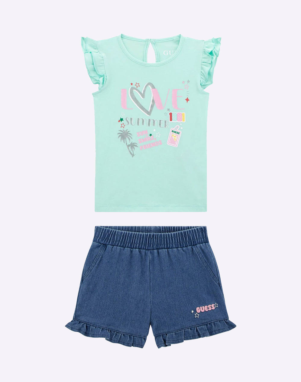 GUESS SET SST-SHIRT+STRDEN - MID ORGANIC CO STR JERSEY 160 SET COPII GIRL