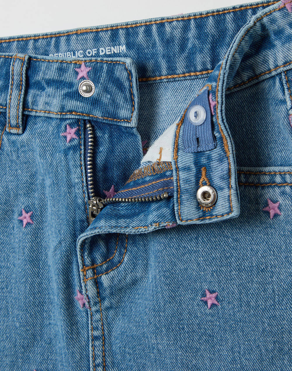OVS DENIM SKIRT W/EMBROIDERY