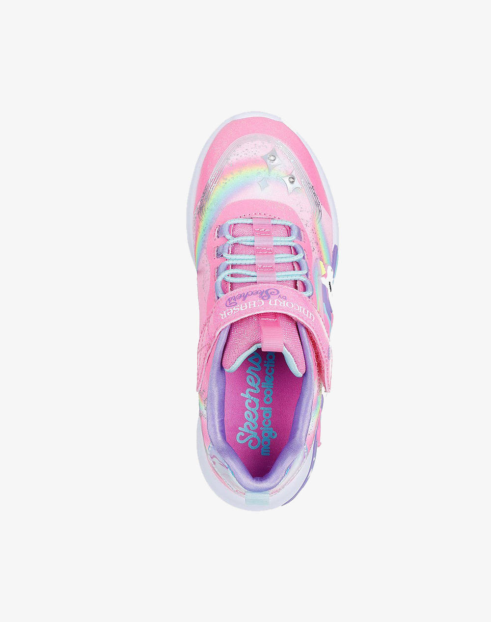 SKECHERS Lighted Unicorn Bungee & Gore Sneaker W/ Rainbow Glitter Print Upper