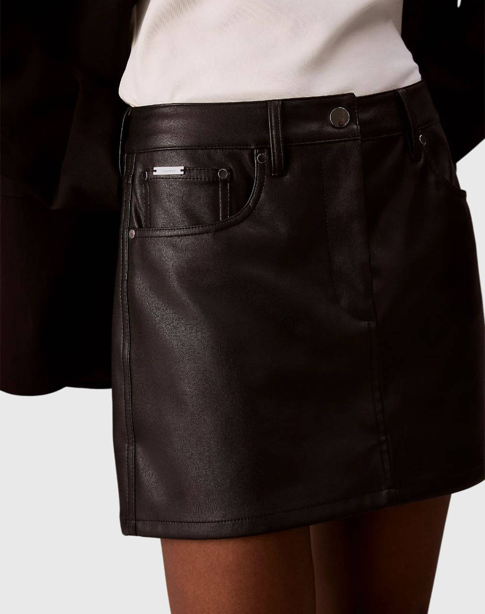 CALVIN KLEIN FAUX LEATHER 5PKT MINI SKIRT