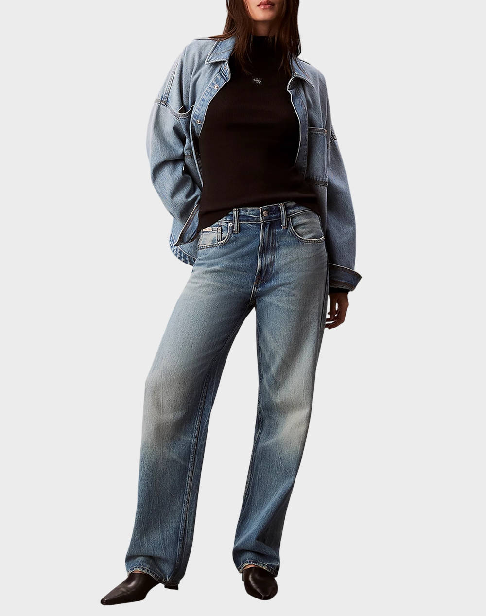 CALVIN KLEIN LS WOVEN LABEL TURTLENECK