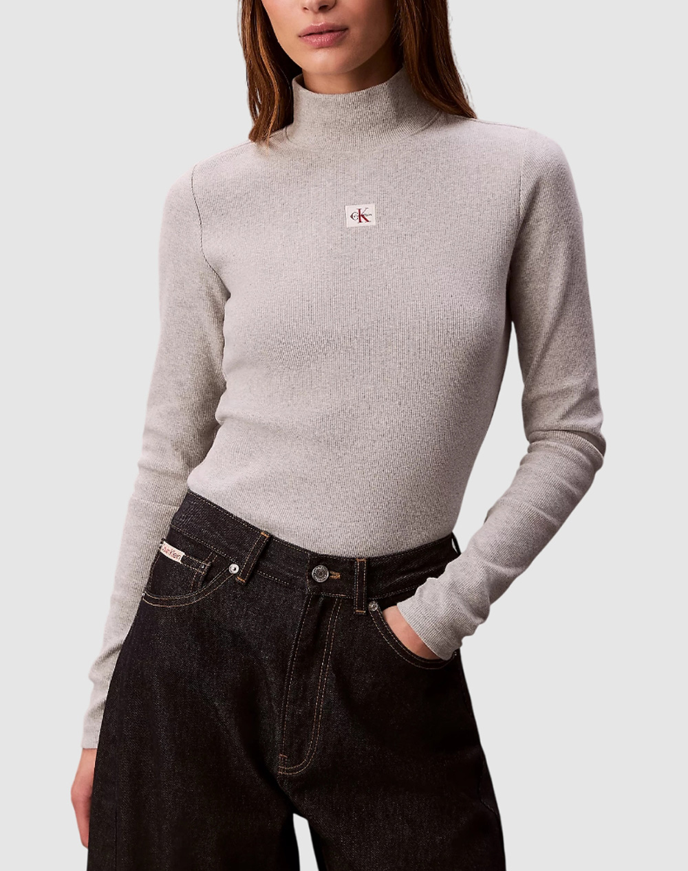 CALVIN KLEIN LS WOVEN LABEL TURTLENECK