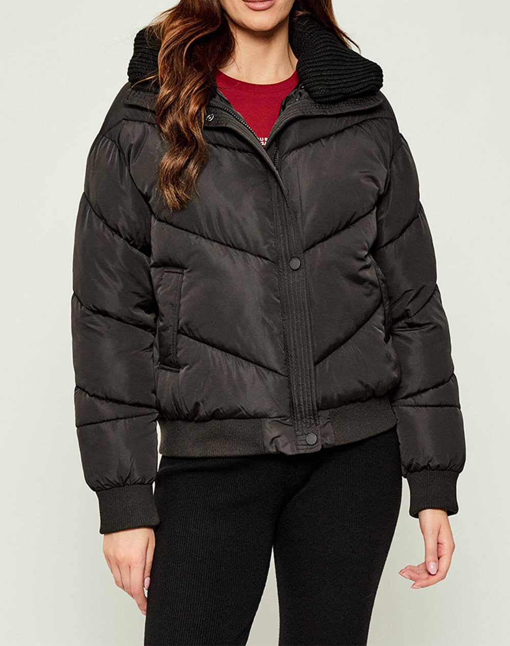 GUESS DORA DETACHABLE KNIT-COLLAR PU GEACA DE DAMA